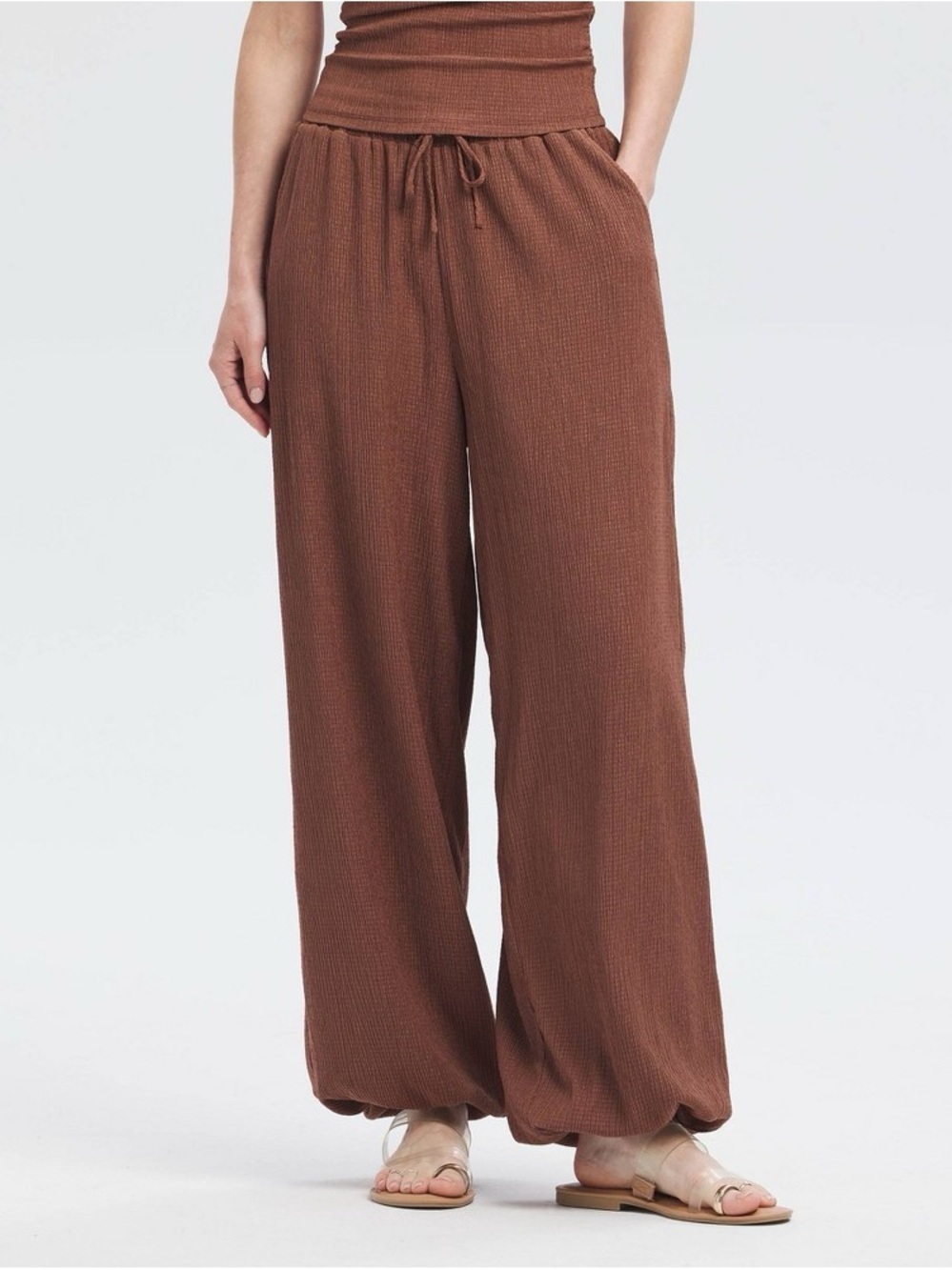 a new day Brown Ribbed Wide-Leg Cropped Knit Pants b215